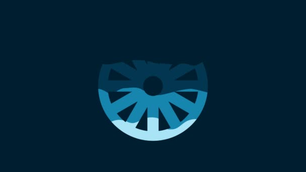 White Old Wooden Wheel Icon Isolated Blue Background Video Motion — Wideo stockowe