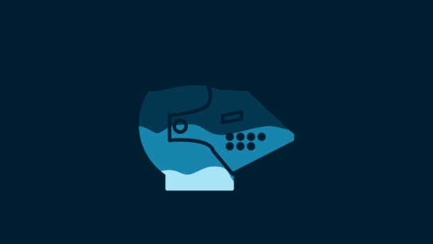 White Medieval Iron Helmet Head Protection Icon Isolated Blue Background — 비디오