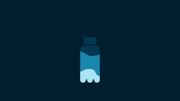 青い背景に分離された水のアイコンの白いボトル ソーダアクアドリンクの看板 4Kビデオモーショングラフィックアニメーション — ストック動画