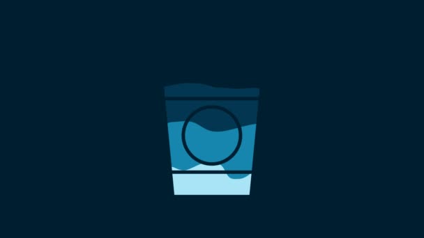 白い紙のガラスのアイコンは 青の背景に隔離された ソーダドリンクグラス 新鮮な冷たい飲み物のシンボル 4Kビデオモーショングラフィックアニメーション — ストック動画