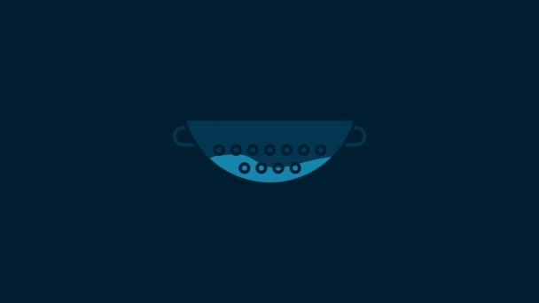 White Kitchen Colander Icon Isolated Blue Background Cooking Utensil Cutlery — Wideo stockowe