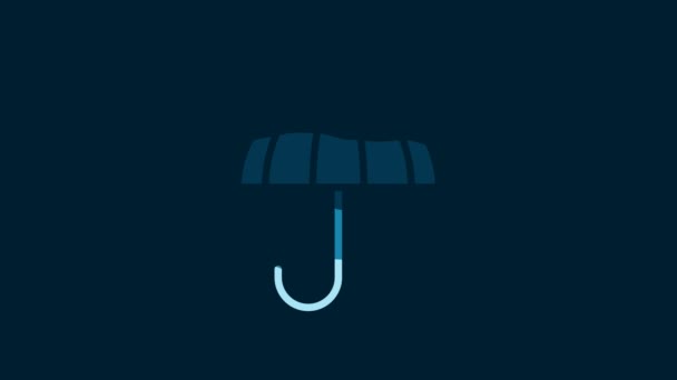 White Classic Elegant Opened Umbrella Icon Isolated Blue Background Rain — Stock video