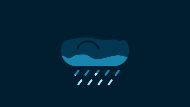 白云与雨图标隔离在蓝色背景 雨云降水与雨滴 4K视频运动图形动画 — 图库视频影像