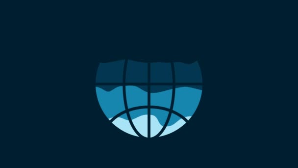 Біла Піктограма Всьому Світі Ізольована Синьому Фоні Шпилька Глобусі Відео — стокове відео