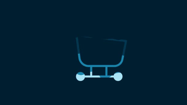 White Shopping Cart Icon Isolated Blue Background Food Store Supermarket — Stockvideo