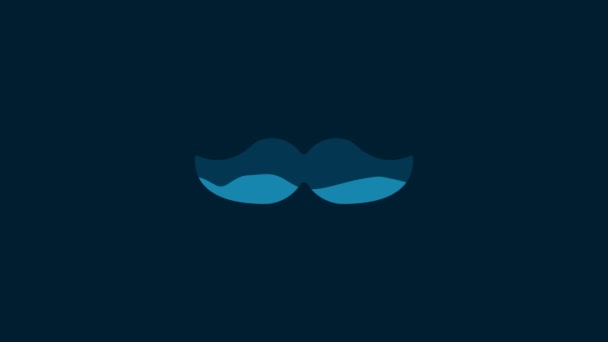 White Mustache Icon Isolated Blue Background Barbershop Symbol Facial Hair — Stok video