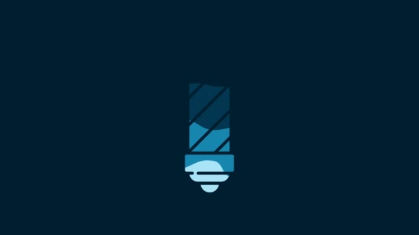 青の背景に隔離されたホワイトクラシックバーショップポールアイコン バーバーショップポールのシンボル 4Kビデオモーショングラフィックアニメーション — ストック動画
