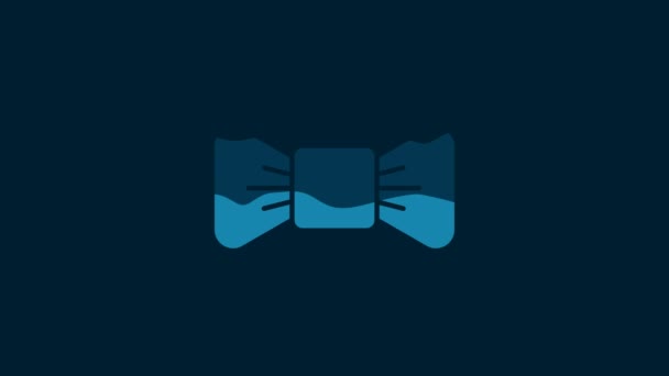 白色弓形领带图标孤立在蓝色背景 4K视频运动图形动画 — 图库视频影像