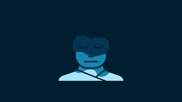 青い背景に三つ目のアイコンを持つホワイトマン 瞑想の概念 エネルギーのビジョン オーラ 4Kビデオモーショングラフィックアニメーション — ストック動画