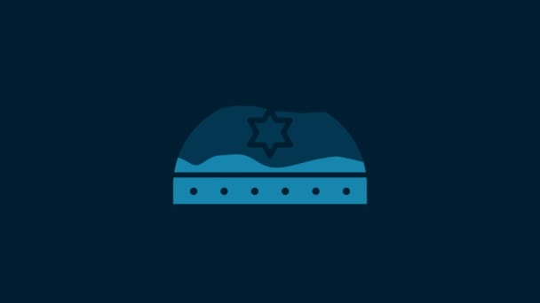 White Jewish Kippah Star David Icon Isolated Blue Background Jewish — Stockvideo