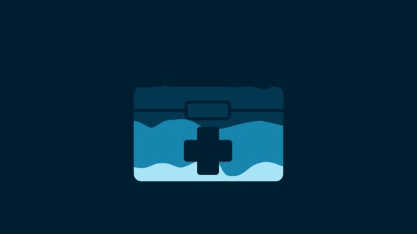 White First Aid Kit Icon Isolated Blue Background Medical Box — Vídeos de Stock