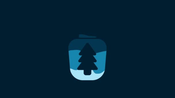 青の背景に隔離された白のカノテンウォーターボトルアイコン 観光フラスコのアイコン キャンペーンで水の使用のジャー 4Kビデオモーショングラフィックアニメーション — ストック動画