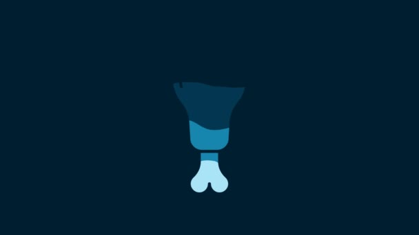 白色鸡腿图标孤立在蓝色背景 鸡腿棒 4K视频运动图形动画 — 图库视频影像