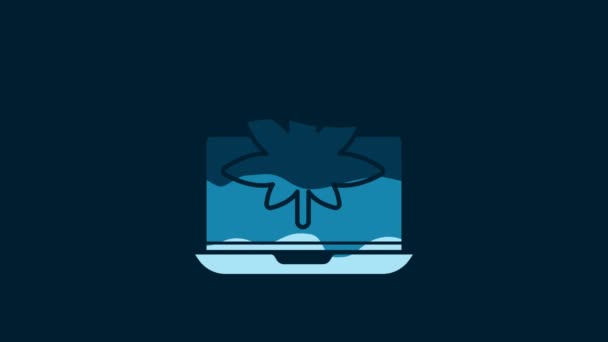 White Laptop Medical Marijuana Cannabis Leaf Icon Isolated Blue Background — Vídeo de Stock