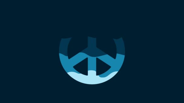 White Peace Icon Isolated Blue Background Hippie Symbol Peace Video — Vídeos de Stock