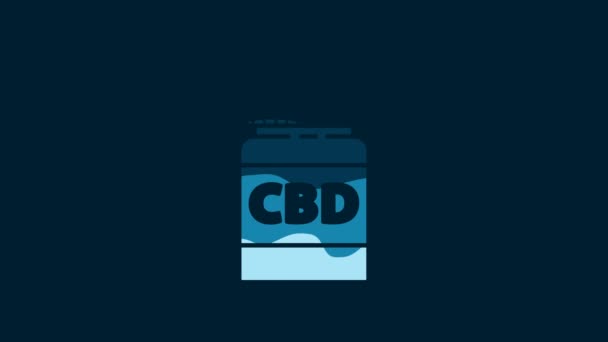 White Medical Bottle Marijuana Cannabis Leaf Icon Isolated Blue Background — Vídeos de Stock