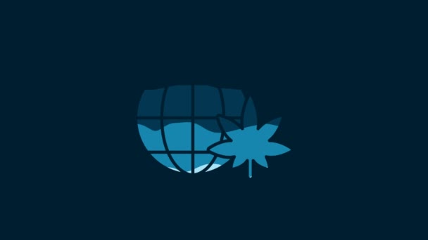White Legalize Marijuana Cannabis Globe Symbol Icon Isolated Blue Background — Stock videók