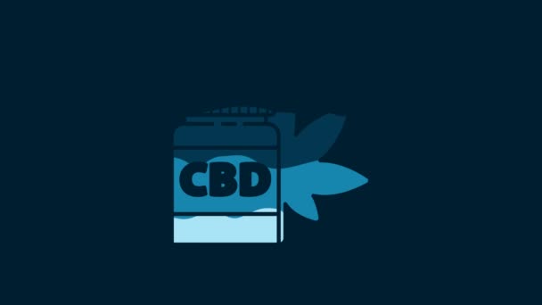 White Medical Bottle Marijuana Cannabis Leaf Icon Isolated Blue Background — 비디오