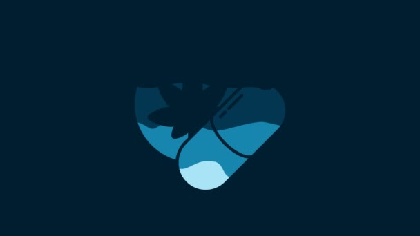 白色药草摇头丸图标孤立在蓝色背景 4K视频运动图形动画 — 图库视频影像