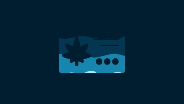 白色日历和大麻或大麻叶图标分离的蓝色背景 全国杂草日 大麻的符号 4K视频运动图形动画 — 图库视频影像