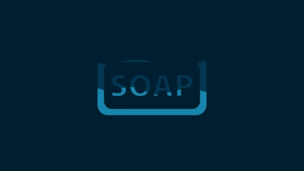 White Bar Soap Icon Isolated Blue Background Soap Bar Bubbles — Stok video