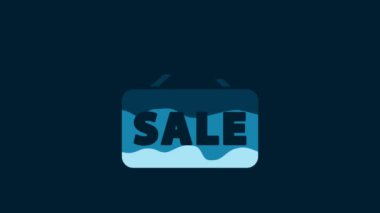 White Hanging sign with text Sale icon isolated on blue background. Signboard with text Sale. 4K Video motion graphic animation.
