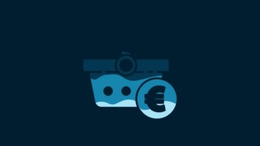 White Shopping basket and euro symbol icon isolated on blue background. Online buying concept. Delivery service. Shopping cart. 4K Video motion graphic animation.
