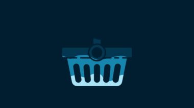 White Shopping basket icon isolated on blue background. Online buying concept. Delivery service sign. Shopping cart symbol. 4K Video motion graphic animation.