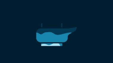 White Bedpan icon isolated on blue background. Toilet for bedridden patients. 4K Video motion graphic animation.