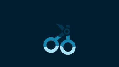 White Medical scissors icon isolated on blue background. 4K Video motion graphic animation.