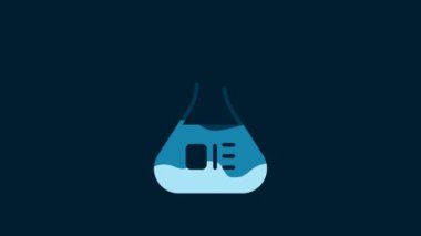 White Test tube and flask chemical laboratory test icon isolated on blue background. Laboratory glassware sign. 4K Video motion graphic animation.