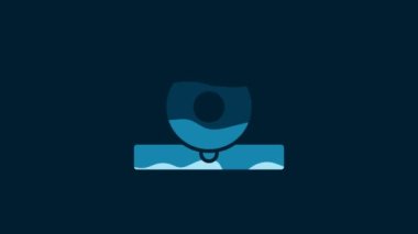 White Otolaryngological head reflector icon isolated on blue background. Equipment for inspection the patients ear, throat and nose. 4K Video motion graphic animation.