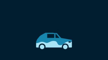 White Smart car system with wireless connection icon isolated on blue background. 4K Video motion graphic animation.