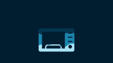 White Smart microwave oven system icon isolated on blue background. Home appliances icon. Internet of things concept with wireless connection. 4K Video motion graphic animation.