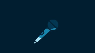 White Wireless microphone icon isolated on blue background. On air radio mic microphone. Speaker sign. 4K Video motion graphic animation.