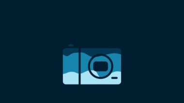 White Smart photo camera system icon isolated on blue background. Internet of things concept with wireless connection. 4K Video motion graphic animation.