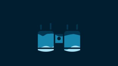 White Binoculars icon isolated on blue background. Find software sign. Spy equipment symbol. 4K Video motion graphic animation.