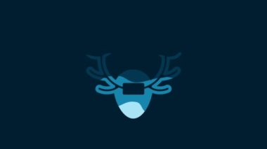 White Deer antlers on shield icon isolated on blue background. Hunting trophy on wall. 4K Video motion graphic animation.