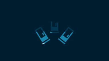 White Cartridges icon isolated on blue background. Shotgun hunting firearms cartridge. Hunt rifle bullet icon. 4K Video motion graphic animation.