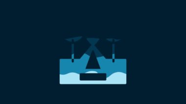 White Tourist tent icon isolated on blue background. Camping symbol. 4K Video motion graphic animation.