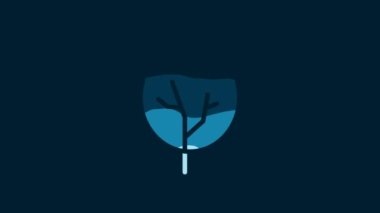 White Tree icon isolated on blue background. Forest symbol. 4K Video motion graphic animation.