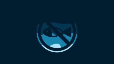 White No fishing icon isolated on blue background. Prohibition sign. 4K Video motion graphic animation.