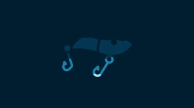 White Fishing lure icon isolated on blue background. Fishing tackle. 4K Video motion graphic animation.
