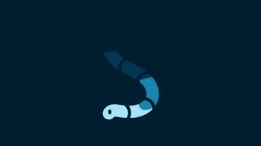 White Worm icon isolated on blue background. Fishing tackle. 4K Video motion graphic animation.