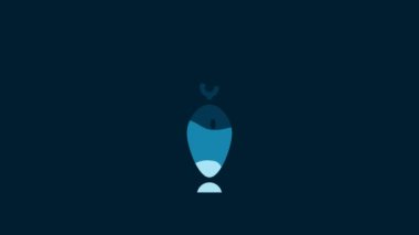 White Fishing spoon icon isolated on blue background. Fishing baits in shape of fish. Fishing tackle. 4K Video motion graphic animation.