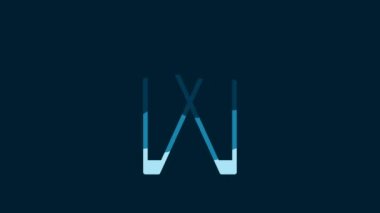 White Camping portable folding chair icon isolated on blue background. Rest and relax equipment. Fishing seat. 4K Video motion graphic animation.