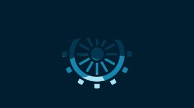 White Ship steering wheel icon isolated on blue background. 4K Video motion graphic animation.