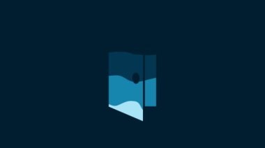 White Closed door icon isolated on blue background. 4K Video motion graphic animation.