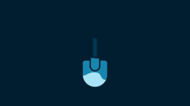 White Shovel icon isolated on blue background. Gardening tool. Tool for horticulture, agriculture, farming. 4K Video motion graphic animation.