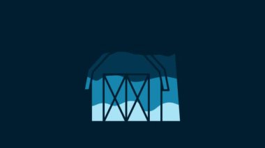 White Farm house icon isolated on blue background. 4K Video motion graphic animation.